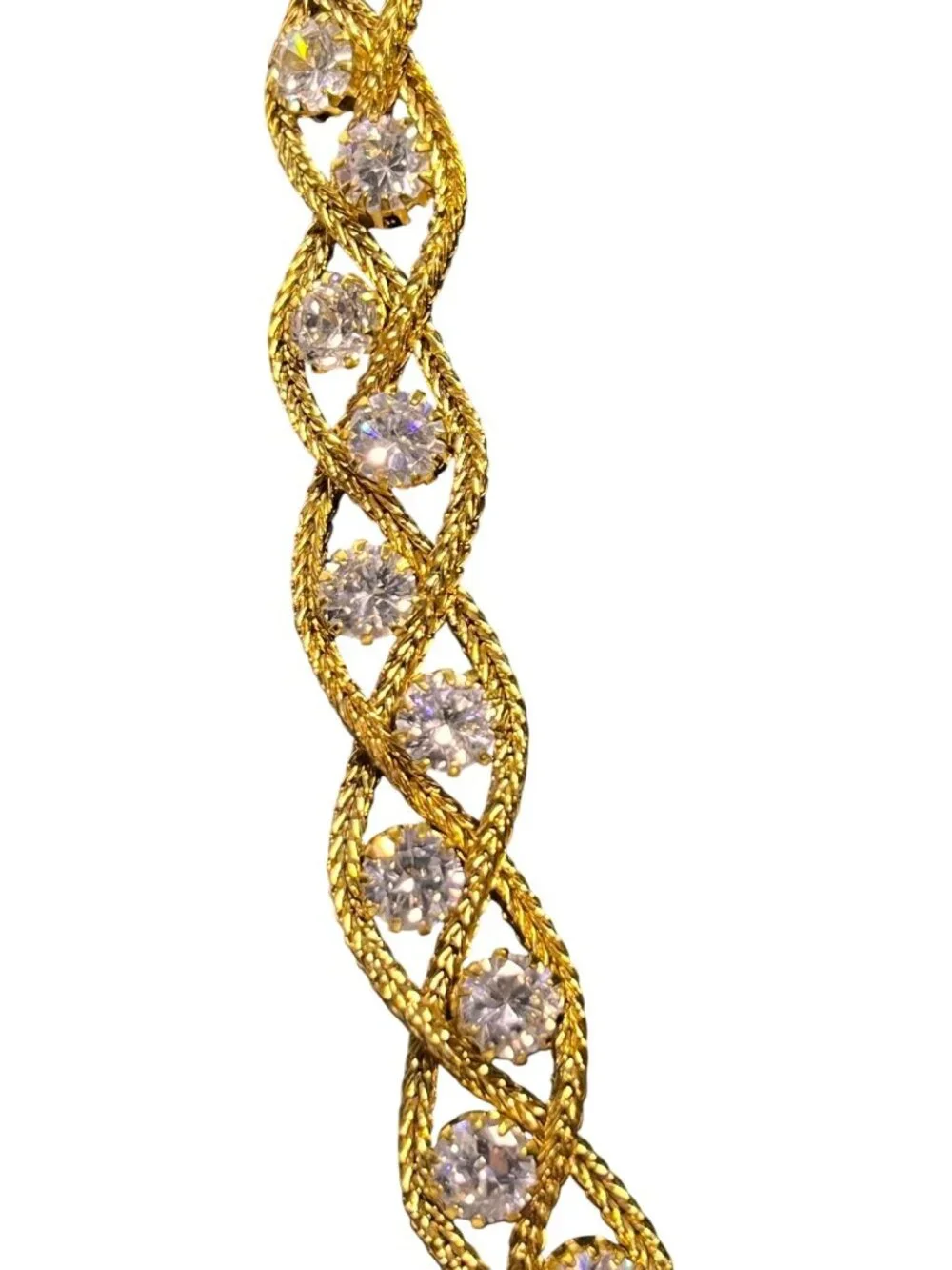 Nolan Miller Gold Tone Braided Wheat Chain Necklace W/ Clear Rhinestones (6307) - Picture 3 of 7